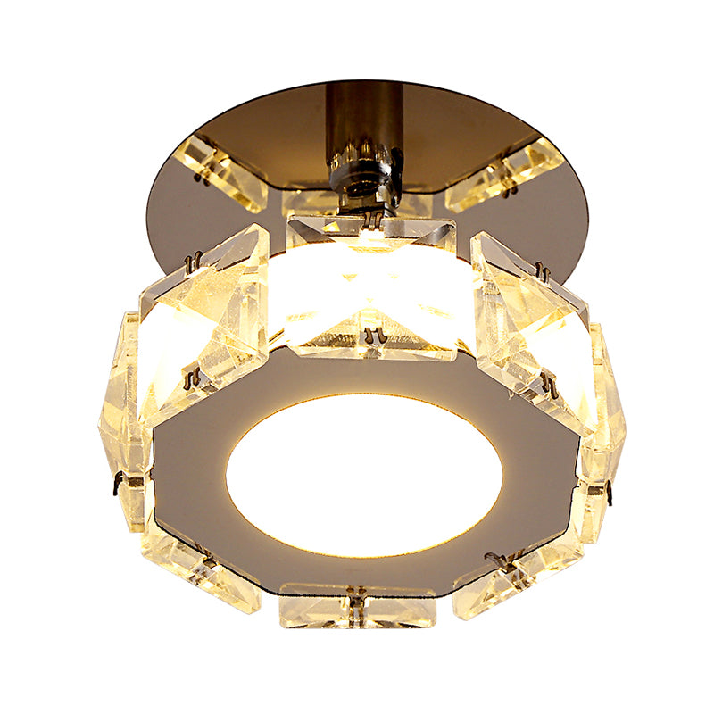 Chrome LED Square/Round Ceiling Fixture Modernist Crystal Block Semi Mount Lighting in Warm/White Light