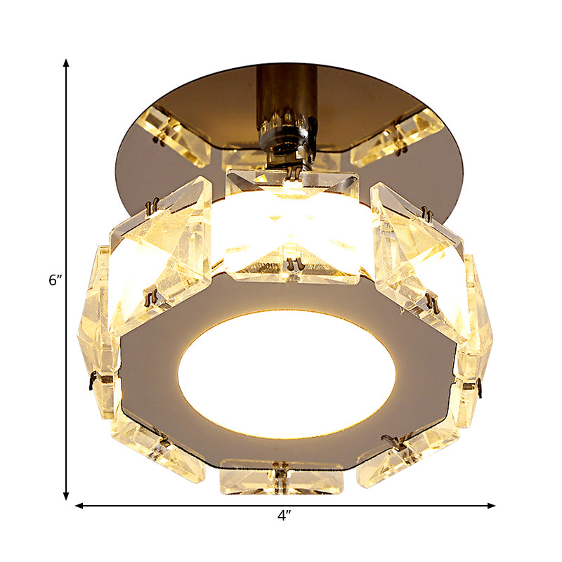 Chrome LED Square/Round Ceiling Fixture Modernist Crystal Block Semi Mount Lighting in Warm/White Light