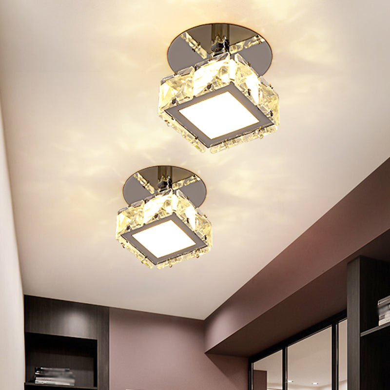 CROME LED cuadrado/accesorio de techo redondo Bloque de cristal Modernista Semi Mount Lighting en luz cálida/blanca