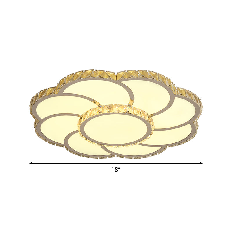 Schräg kristallblütige Decke Flush Minimalist 18 "/23,5" breite Flush -Halterung in Chrom, warm/weißes Licht