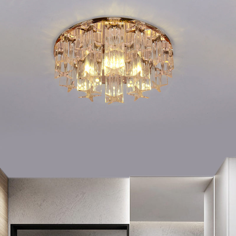 Semplice corridoio a LED cristallino sfaccettato semi -ruscini di stelle a filo vicino all'illuminazione del soffitto in oro rosa, luce calda/bianca