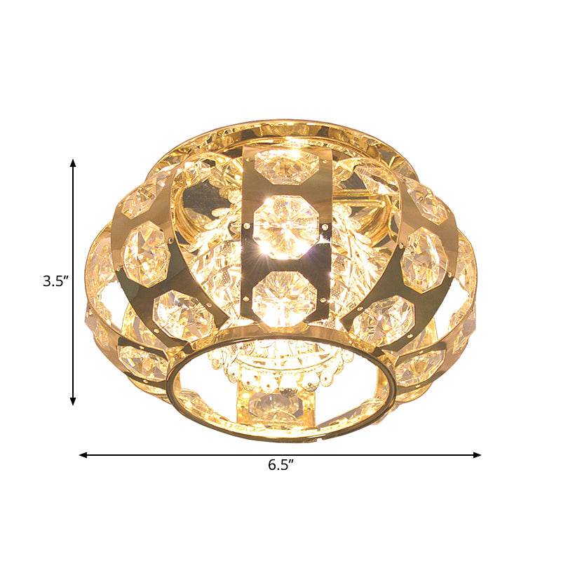 Lantern Crystal Flushmount Light Simplicity LED Gold Ceiling Mounted Fixture in Warm/White Light