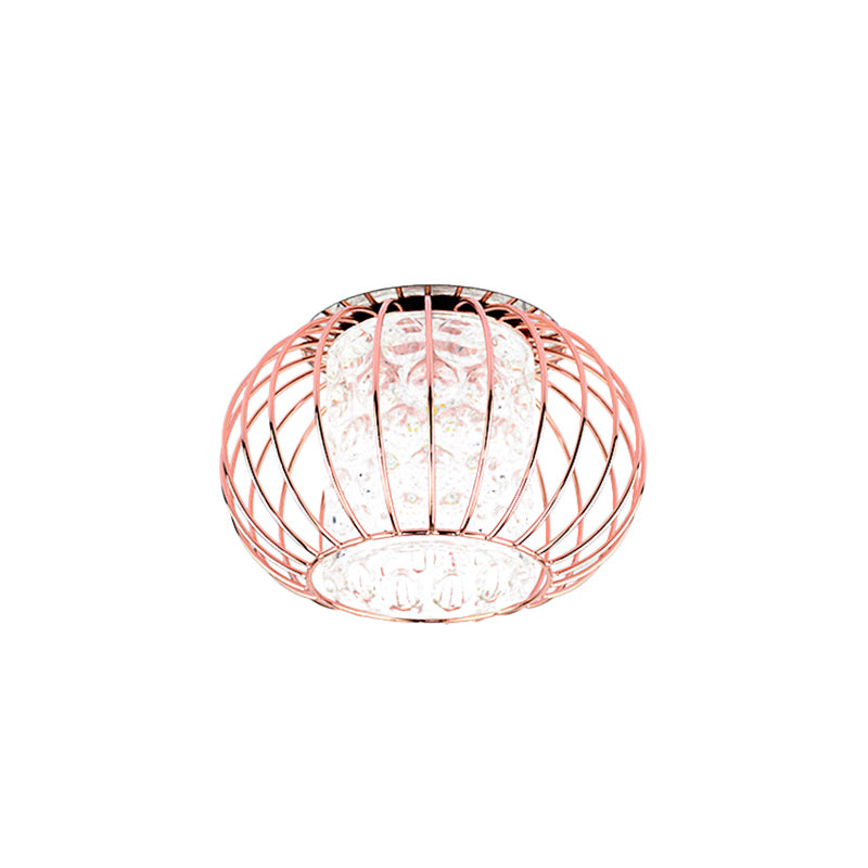 Gold Ball Cage Flushmount Modern LED Metal Ceiling Flush with Inner Cylinder Crystal Shade in Warm/White Light