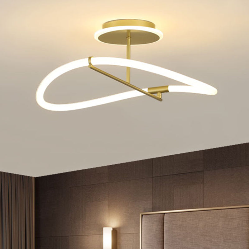 Gold Ring Semi Flush Mount Contemporary LED Metal Close to Ceiling Light for Bedroom