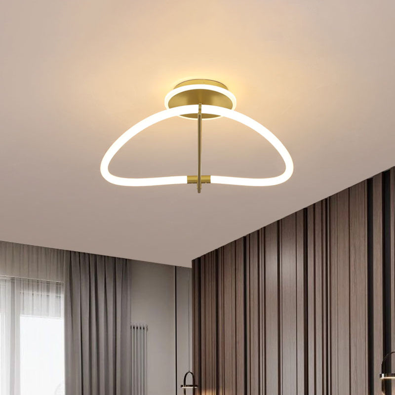 Gold Ring Semi Flush Mount Contemporary LED Metal Close to Ceiling Light for Bedroom