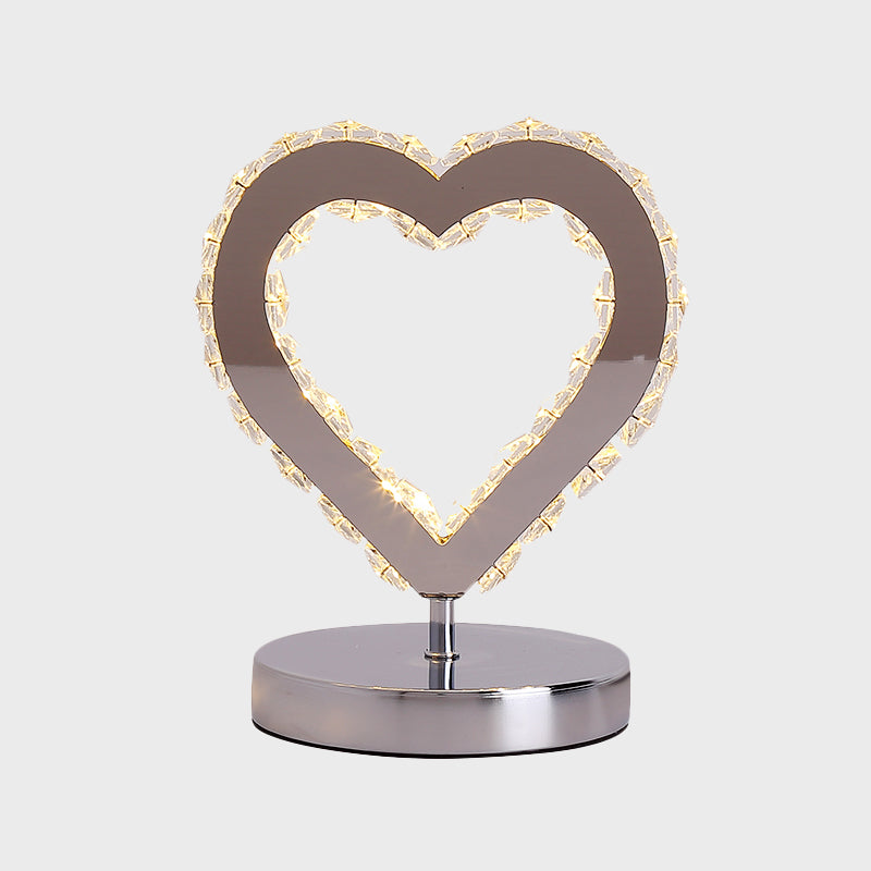 Loving Heart Crystal Block Desk Light Contemporary Chrome Nightstand Lighting for Bedside