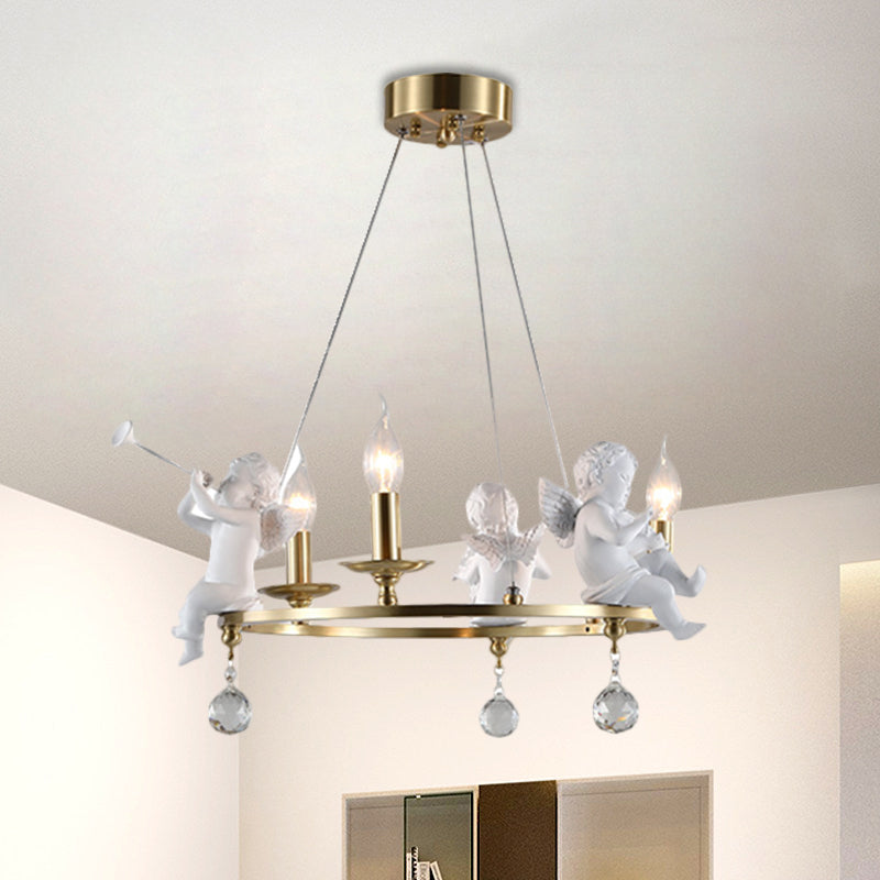 Candlestick Metallic Soffitto Cipolla Nordic Nordic 3-Bulb Gold sospeso lampadario con Angel Deco