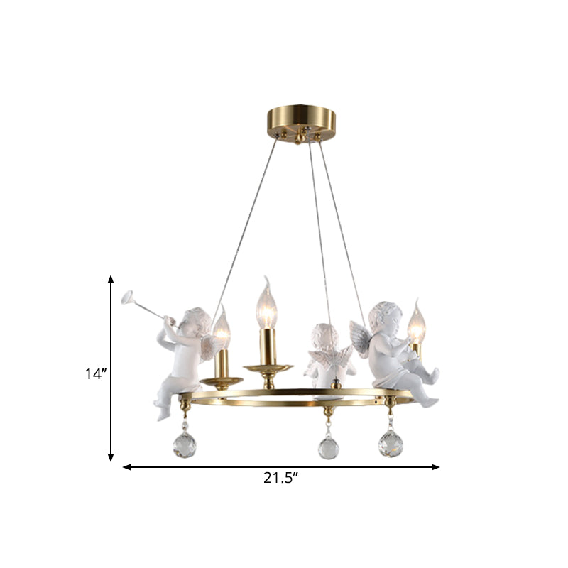 Candlestick Metallic Ceiling Pendant Nordic 3-Bulb Gold Hanging Chandelier with Angel Deco