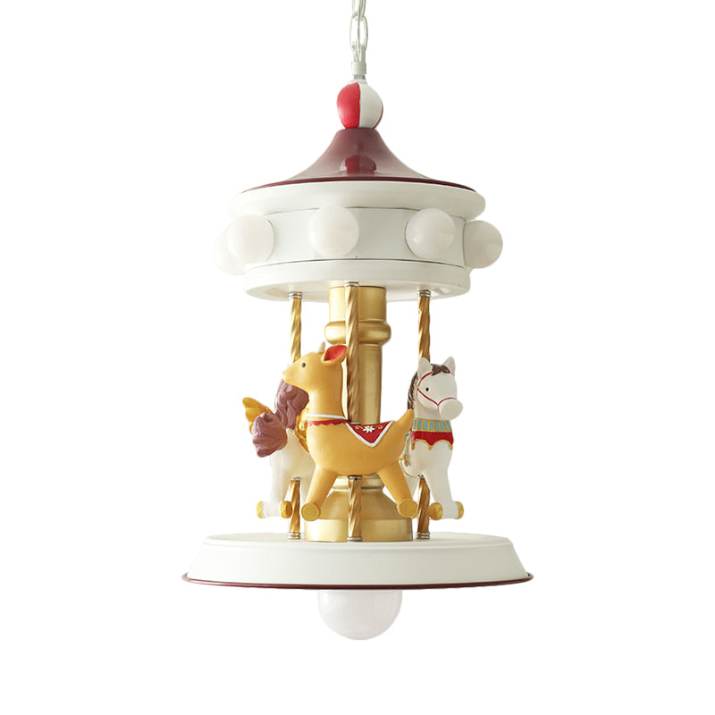 Cartoon 9 Bulbs Pendant Chandelier White Carousel Down Lighting with Metallic Shade