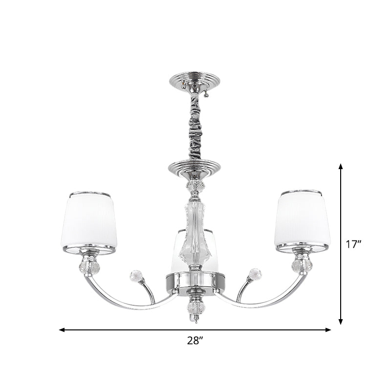 Cône de verre blanc suspendu modernisme 3/6 lumières Éclairage en suspension dans Chrome