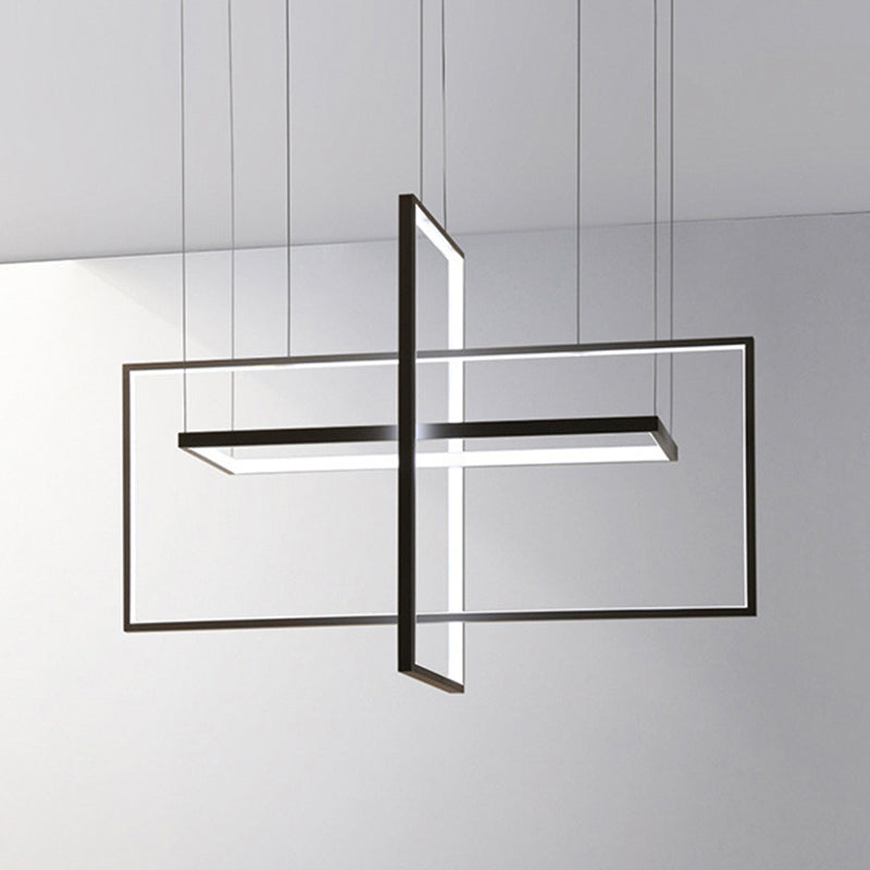 Cadres du rectangle en métal LED lustre lustre noir / blanc d'éclairage suspendu moderne dans la lumière / blanc clair / blanc