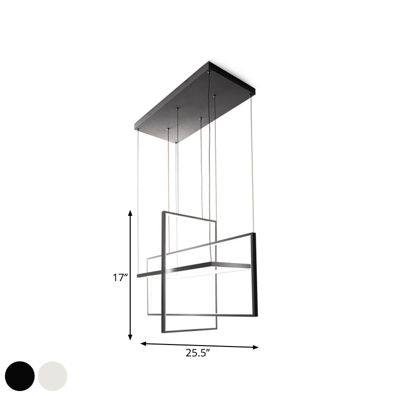 Cadres du rectangle en métal LED lustre lustre noir / blanc d'éclairage suspendu moderne dans la lumière / blanc clair / blanc