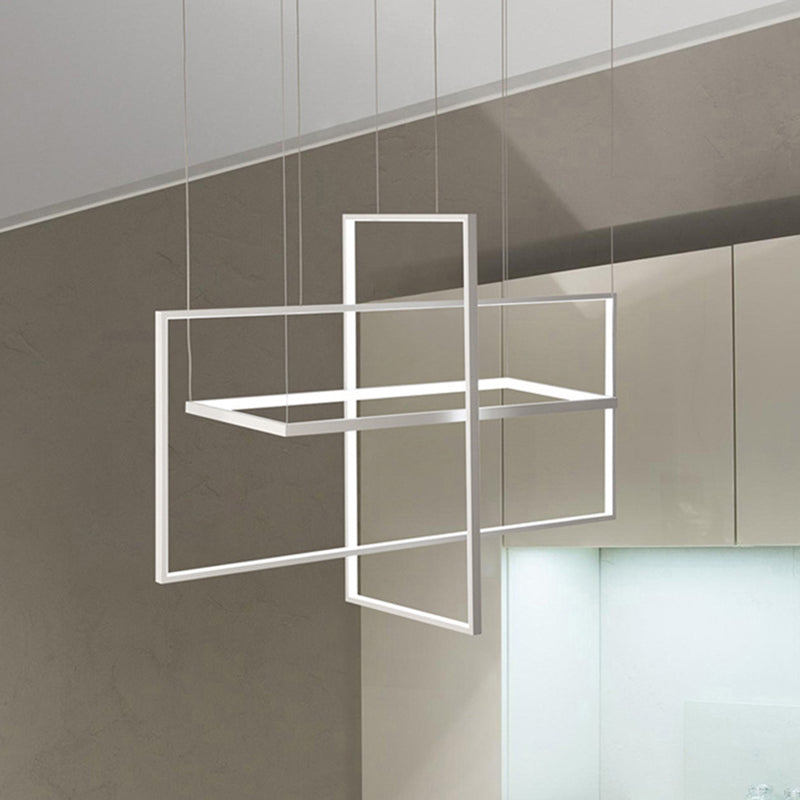 Cadres du rectangle en métal LED lustre lustre noir / blanc d'éclairage suspendu moderne dans la lumière / blanc clair / blanc