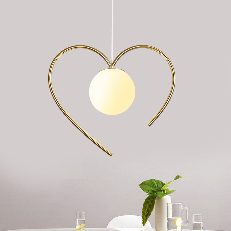 Frosted Glass Ball Pendulum Light Modern 1-Head Gold Hanging Lamp Kit with Wings/Bowknot/Loving Heart Design