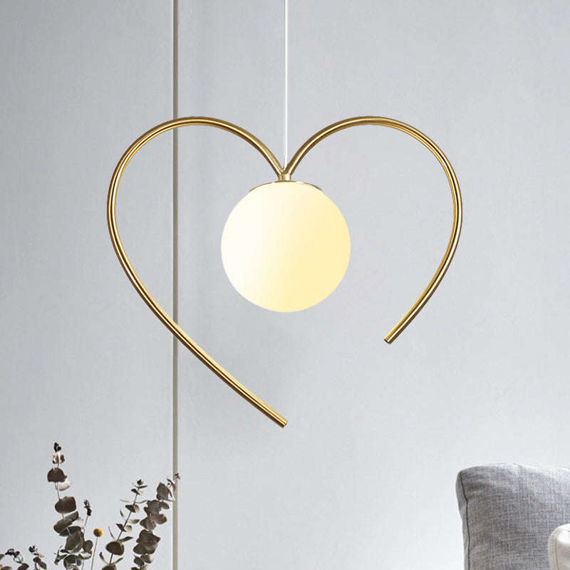 Frosted Glass Ball Pendulum Light Modern 1-Head Gold Hanging Lamp Kit with Wings/Bowknot/Loving Heart Design