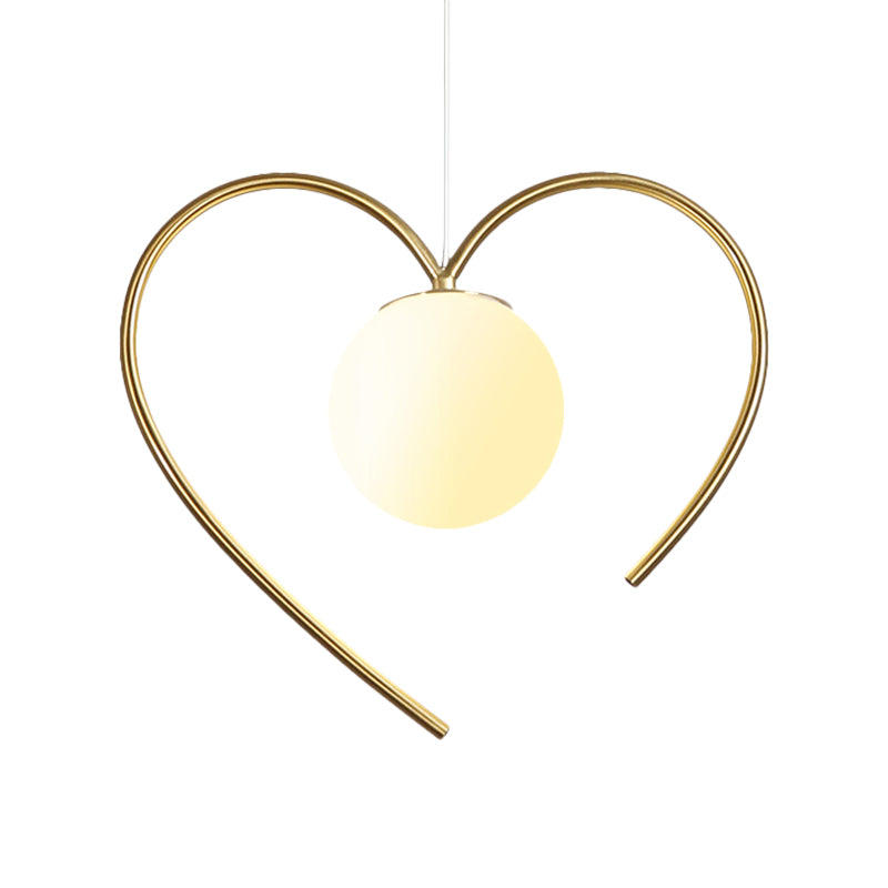 Frosted Glass Ball Pendulum Light Modern 1-Head Gold Hanging Lamp Kit with Wings/Bowknot/Loving Heart Design