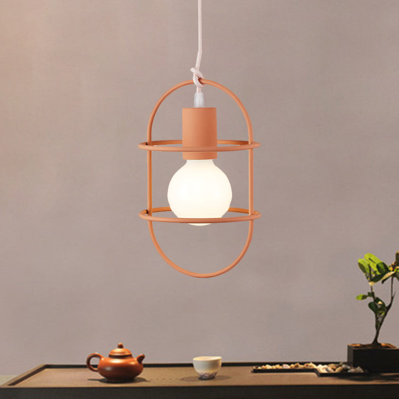 1 Bulb Dining Room Ceiling Pendant Light Minimalism White/Pink/Yellow Drop Lamp with Metal Capsule Frame Shade