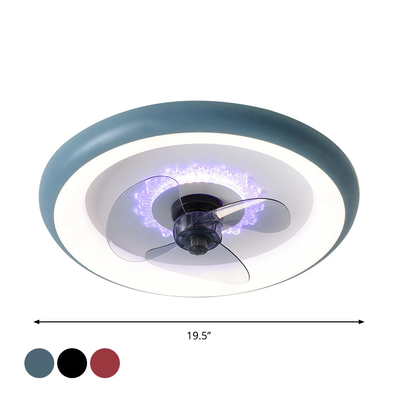 Metalen donut plafondventilator lamp macaron led semi-flush licht in zwart/rood/blauw met 3-blade, 19,5 "breed