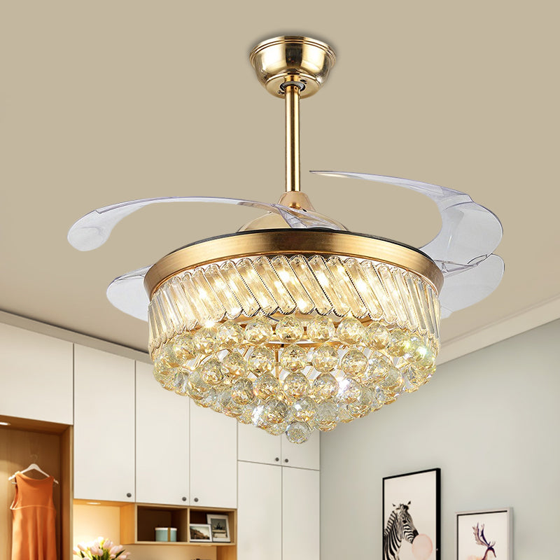 Crystal Orbs Cone Hanging Fan Light Contemporary 19" Wide LED Gold Semi Mount Lighting with 4 Blades