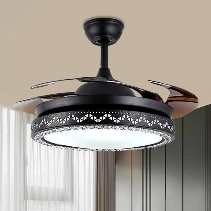 Circular Restaurant Ceiling Fan Lamp Acrylic 19" Wide LED Simple Semi Flush Lighting in Black/Gold