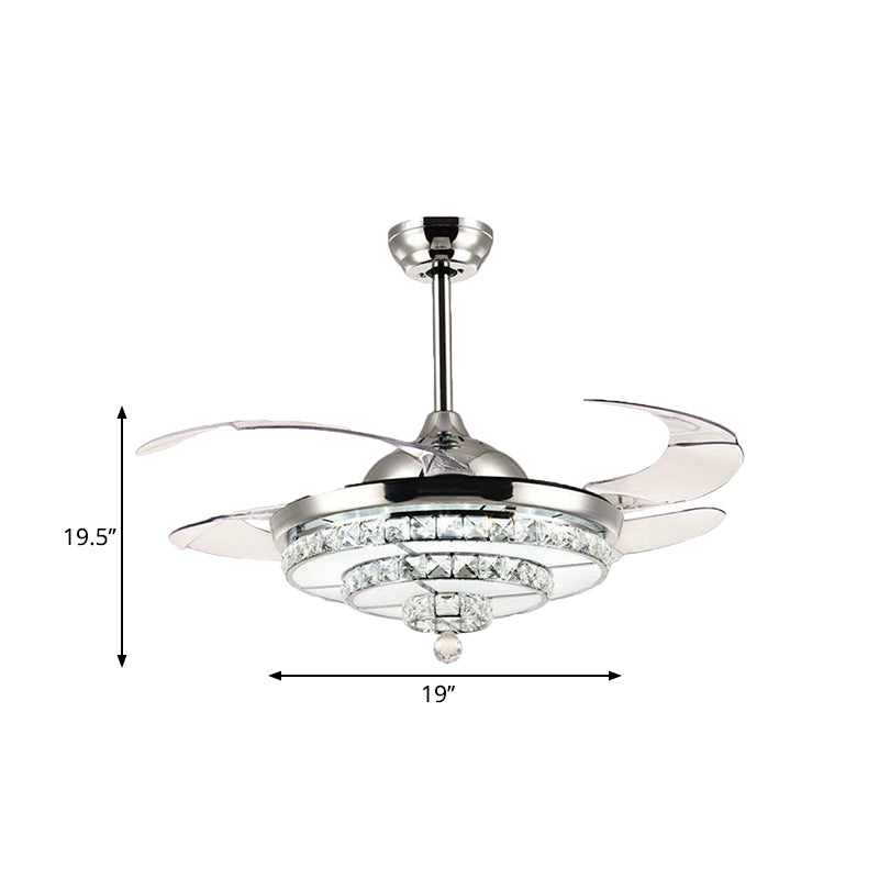 Éclairage de ventilateur de ventilateur de plafond en blocs de plafond en cristal contemporain de chrome à 4 lames Éclairage de plafond contemporain, 19 "de large