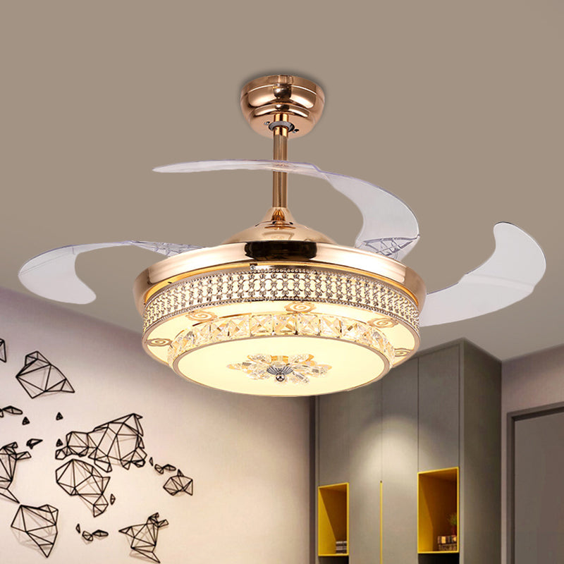 4 messen rond semi-spoeling lichtarmatuur minimalisme handgesneden kristal 19 "brede LED gouden hanger ventilatorlamp