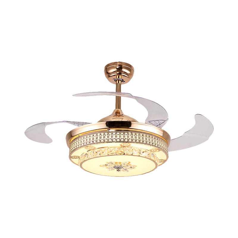 4 messen rond semi-spoeling lichtarmatuur minimalisme handgesneden kristal 19 "brede LED gouden hanger ventilatorlamp