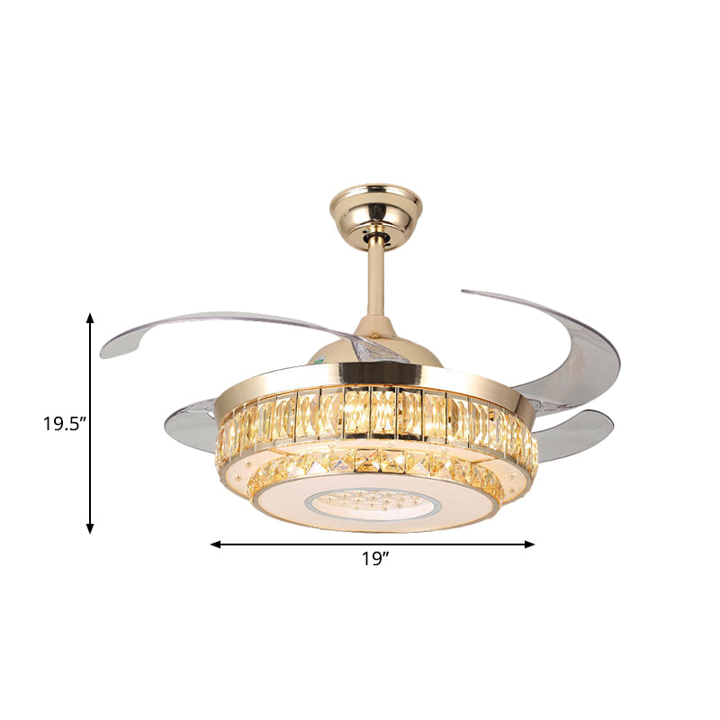 19 "W LED Parlor Plafondventilator Lamp Simplicity Gold 4-Blade semi-spoel