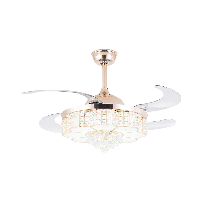 4 lames Gold LED Floral Semi Flush Symple Crystal Block Pendant Pendante Ventillage, 19 "Largeur