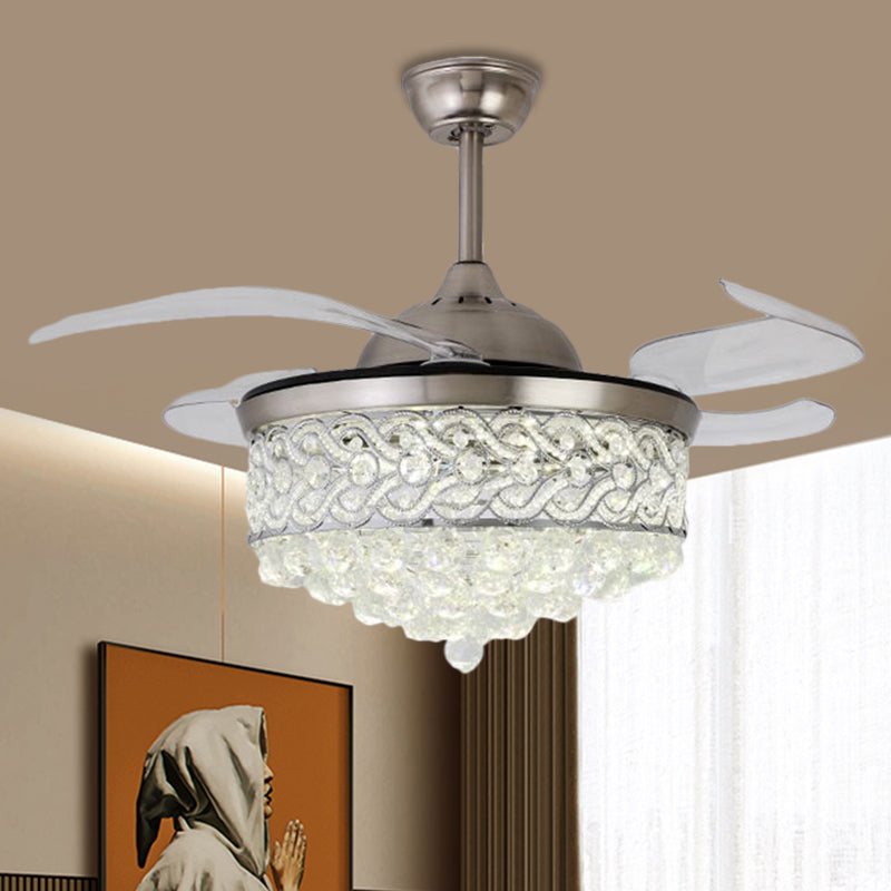 LED 4-BES LED PARLOR HANDER VAN VIER LAMP MODERNE GOUD/ZILVER SEMI SEMI VOILIG Licht met ronde gesneden kristalschaduw, 19 "W