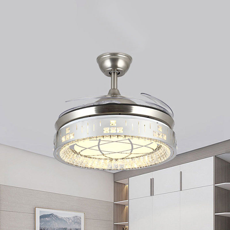 Luz de ventilador de colgante circular Rectángulo moderno de cristal de 19 "W LEAM SEMI SEMI FLUSH LAMP en níquel con 4 cuchillas