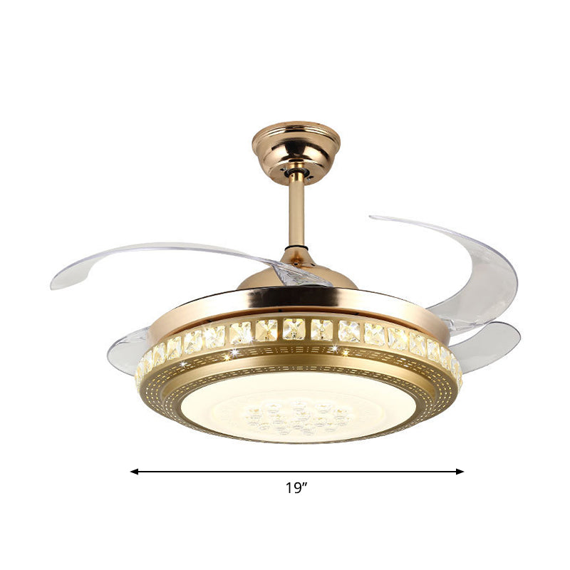 Crystal Block Circle Semi Flush Simple 19 "Breedte LED hanger Licht in goud met 4 messen