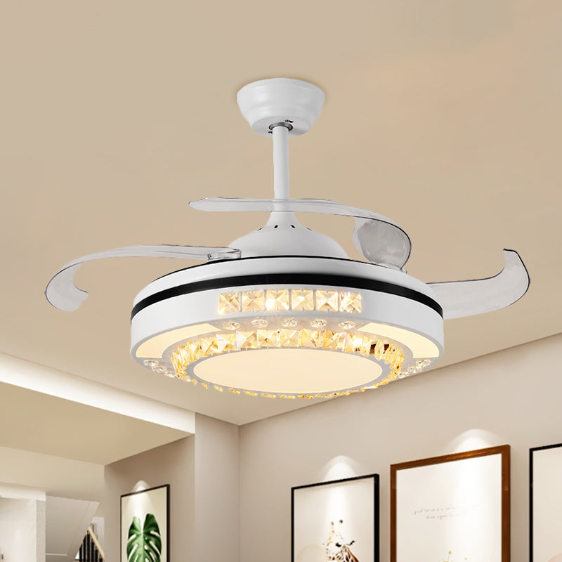 Crystal Crystal Round Semi Flush Mount Moderne 19 "W LED LEMPRE LEVAU PRENDANT BLANC PRENDANT avec 4 lames