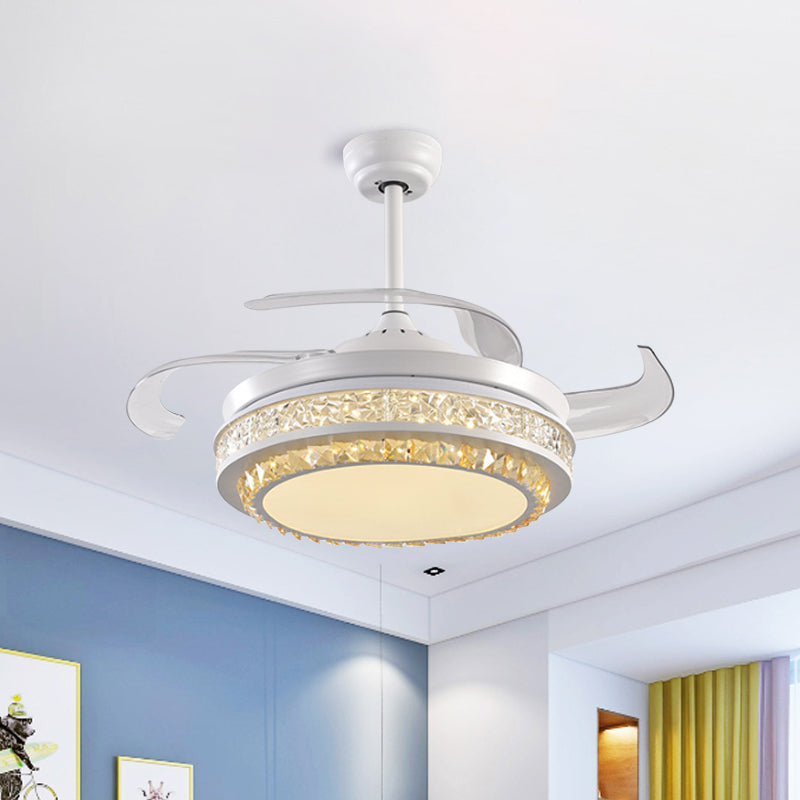 Crystal Crystal Round Semi Flush Mount Moderne 19 "W LED LEMPRE LEVAU PRENDANT BLANC PRENDANT avec 4 lames