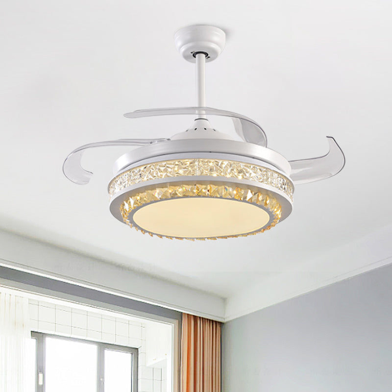 Crystal Crystal Round Semi Flush Mount Moderne 19 "W LED LEMPRE LEVAU PRENDANT BLANC PRENDANT avec 4 lames