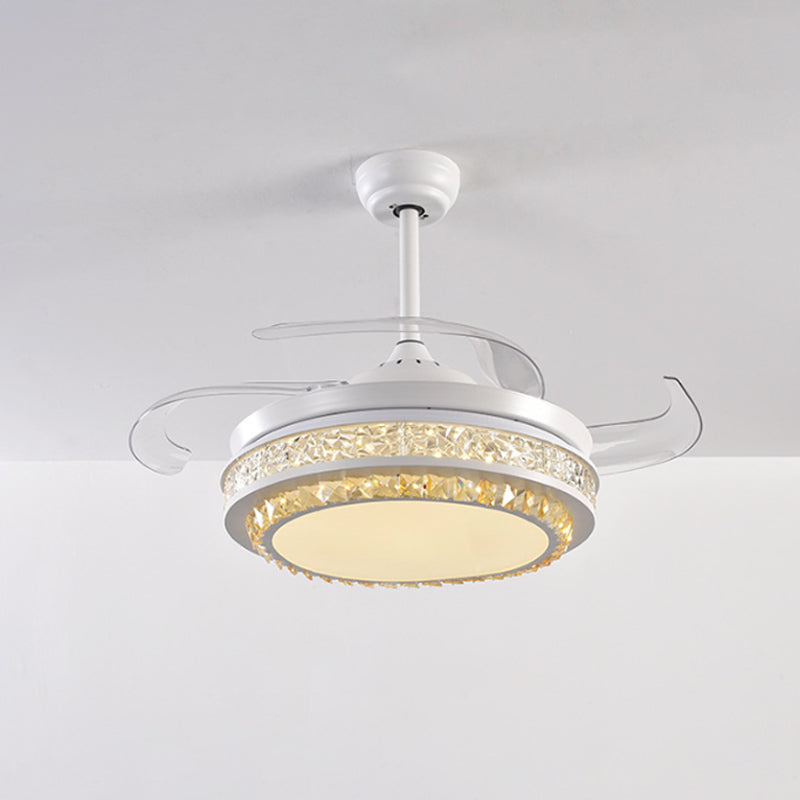 Crystal Crystal Round Semi Flush Mount Moderne 19 "W LED LEMPRE LEVAU PRENDANT BLANC PRENDANT avec 4 lames