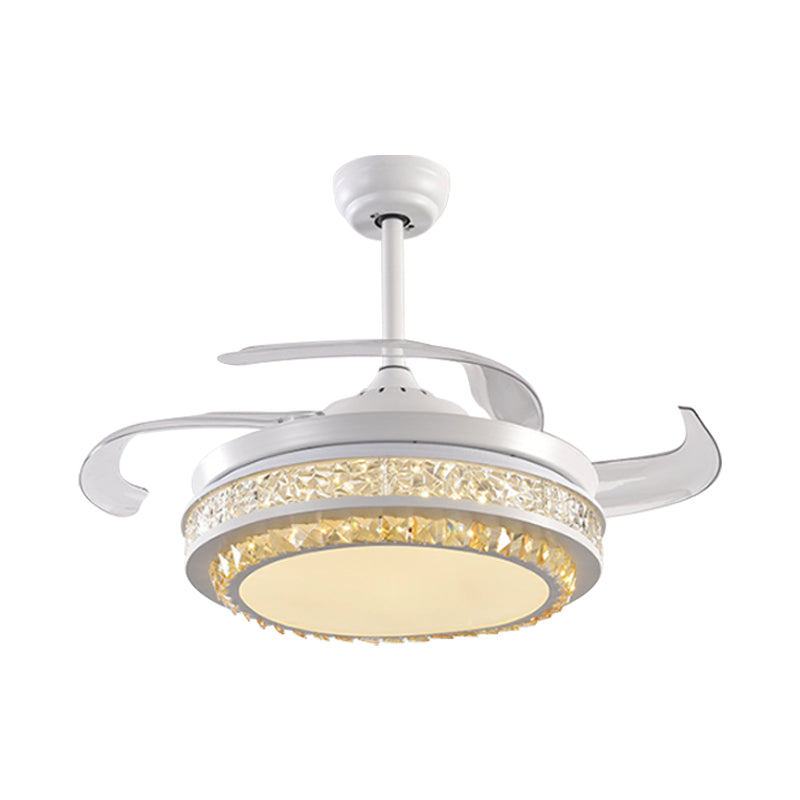 Crystal Crystal Round Semi Flush Mount Moderne 19 "W LED LEMPRE LEVAU PRENDANT BLANC PRENDANT avec 4 lames