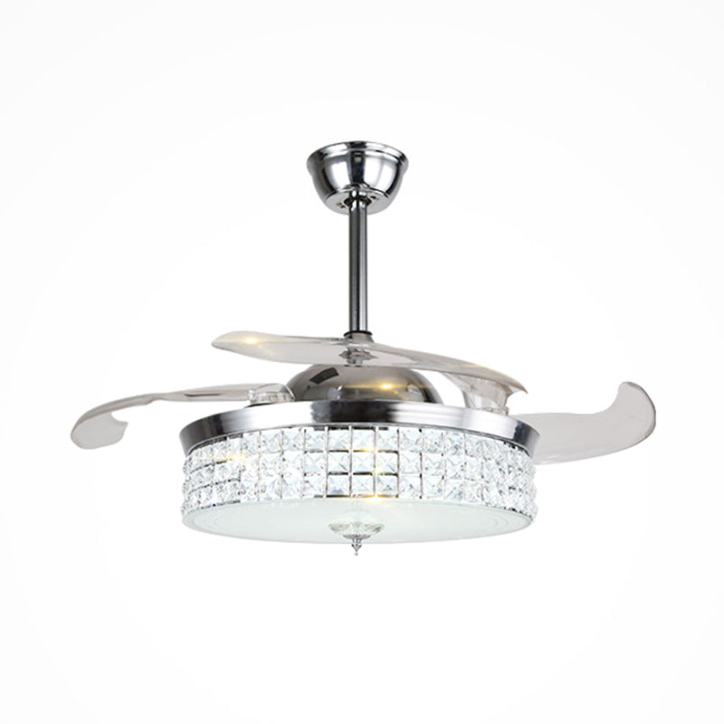 3 bladen rond salon plafondventilator lamp led moderne semi -spoelmontage licht in chroom, 19 "breedte