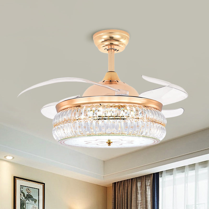 Gold LED Circular Ceiling Fan Lighting Simplicity Beveled Crystal Semi-Flush Mount with 4 Blades, 19" W