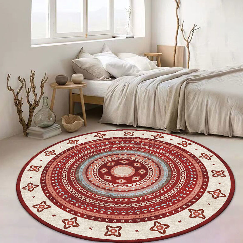 Círculos tribales marroquíes Rug Multicolor Rug Bohemian Polyester Pet Actualización de fábrica de agua Combina de área lavable para sala de estar