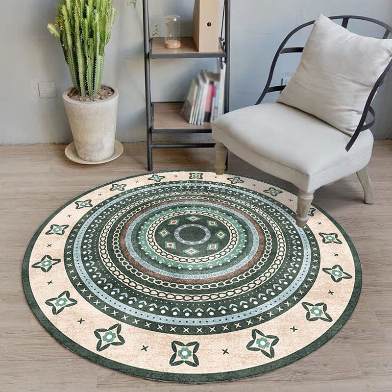 Círculos tribales marroquíes Rug Multicolor Rug Bohemian Polyester Pet Actualización de fábrica de agua Combina de área lavable para sala de estar