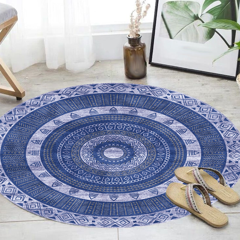 Círculos tribales marroquíes Rug Multicolor Rug Bohemian Polyester Pet Actualización de fábrica de agua Combina de área lavable para sala de estar