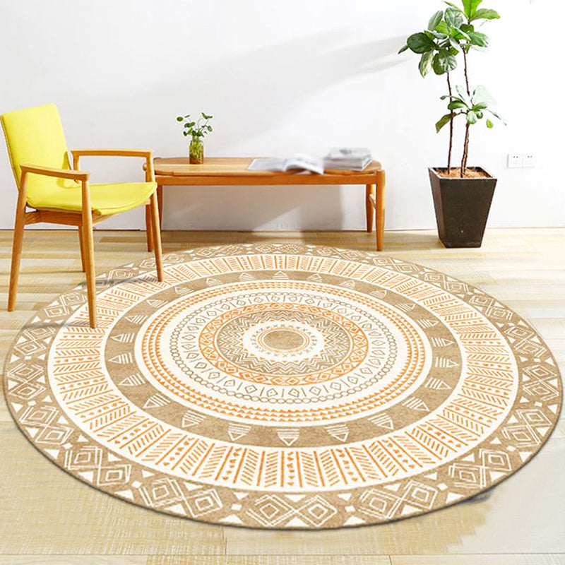 Círculos tribales marroquíes Rug Multicolor Rug Bohemian Polyester Pet Actualización de fábrica de agua Combina de área lavable para sala de estar