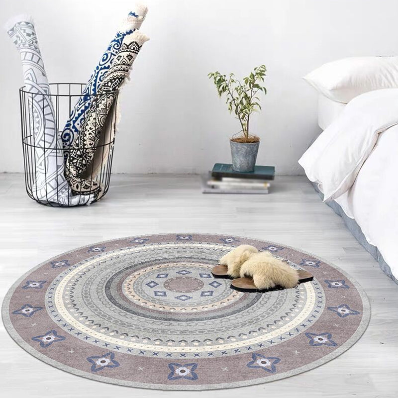 Círculos tribales marroquíes Rug Multicolor Rug Bohemian Polyester Pet Actualización de fábrica de agua Combina de área lavable para sala de estar