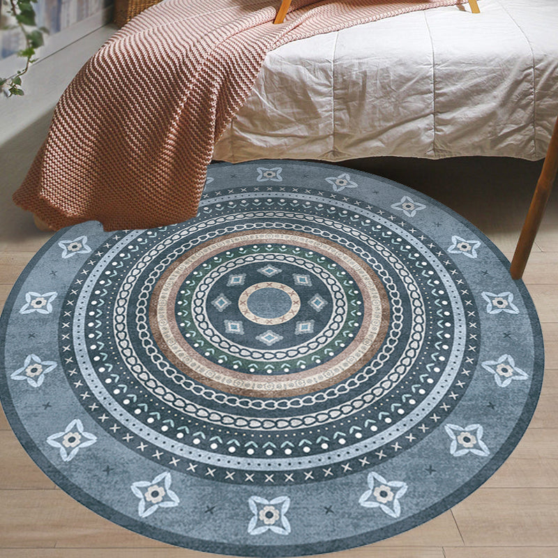 Círculos tribales marroquíes Rug Multicolor Rug Bohemian Polyester Pet Actualización de fábrica de agua Combina de área lavable para sala de estar