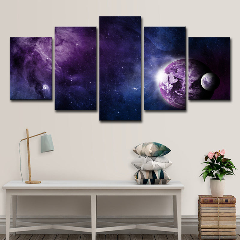 Purple Universe View Wall Art Star and Planet Kids Multi-Piece Canvas Print for Room