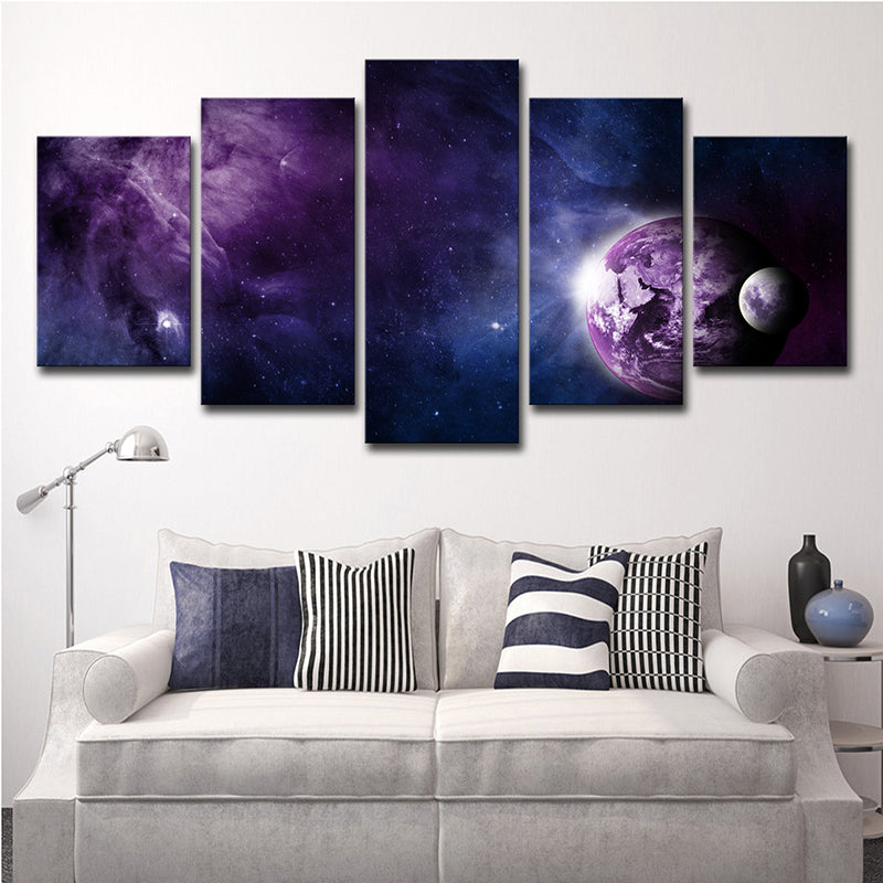 Purple Universe View Wall Art Star and Planet Kids Multi-Piece Canvas Print for Room