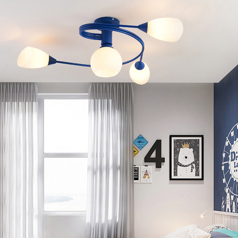 Metallic Twisted Arm Ceiling Lamp Kid Bedroom Kindergarten Modern Semi Flush Ceiling Light