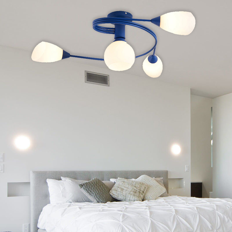 Metallic Twisted Arm Ceiling Lamp Kid Bedroom Kindergarten Modern Semi Flush Ceiling Light