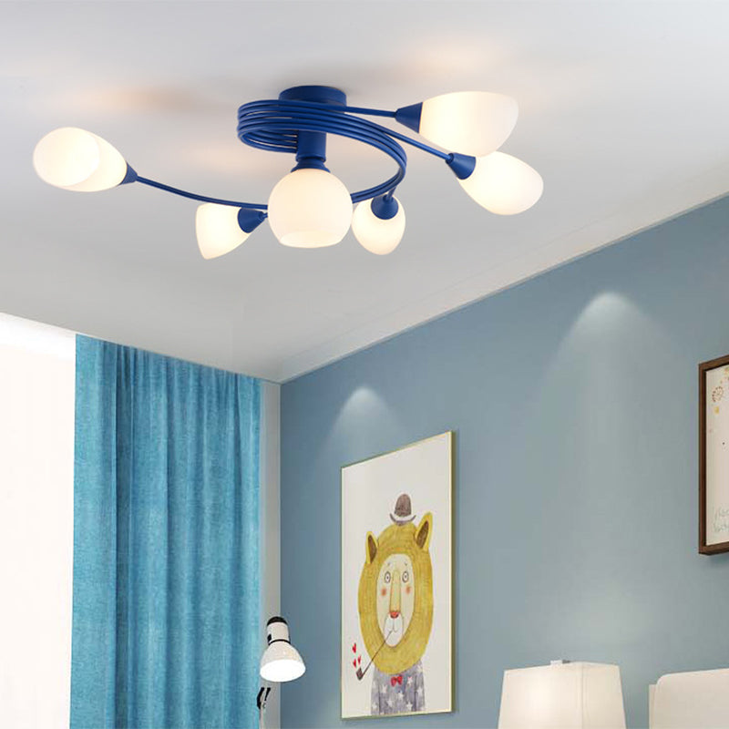 Metallic Twisted Arm Ceiling Lamp Kid Bedroom Kindergarten Modern Semi Flush Ceiling Light